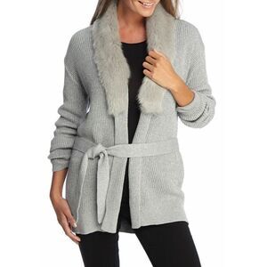 New! MICHAEL KORS Women's Faux-Fur Trim Belted Lurex Cardigan Sweater Size MED